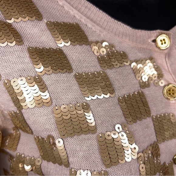 XS French Connection Silk Linen Blend Gold Sequined Cardigan Sweater 3/4 Sleeve - Picture 11 of 14